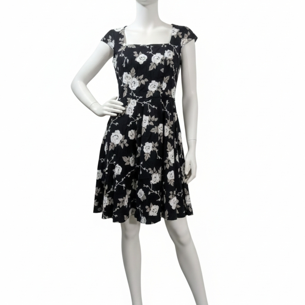 Hell Bunny Black and White Floral Midi Dress